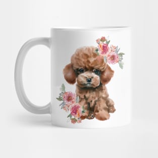 Cute Miniature Toy Poodle With Flowers Watercolor Art Mug